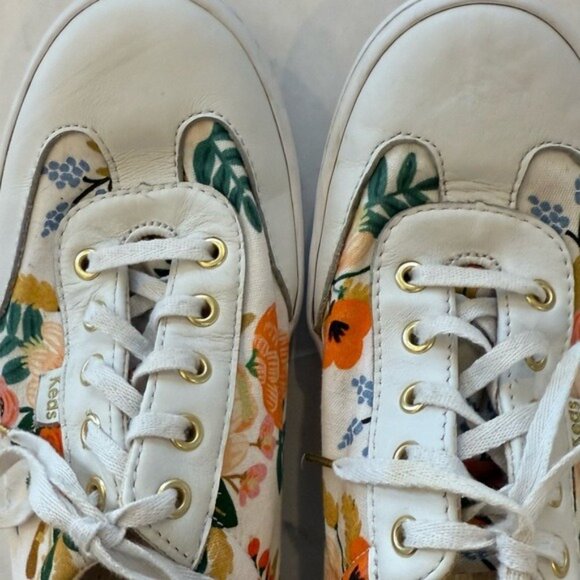 Keds x Rifle Paper Co Tournament Sneaker Lively Floral Fabric White Leather 8.5 - Picture 6 of 12